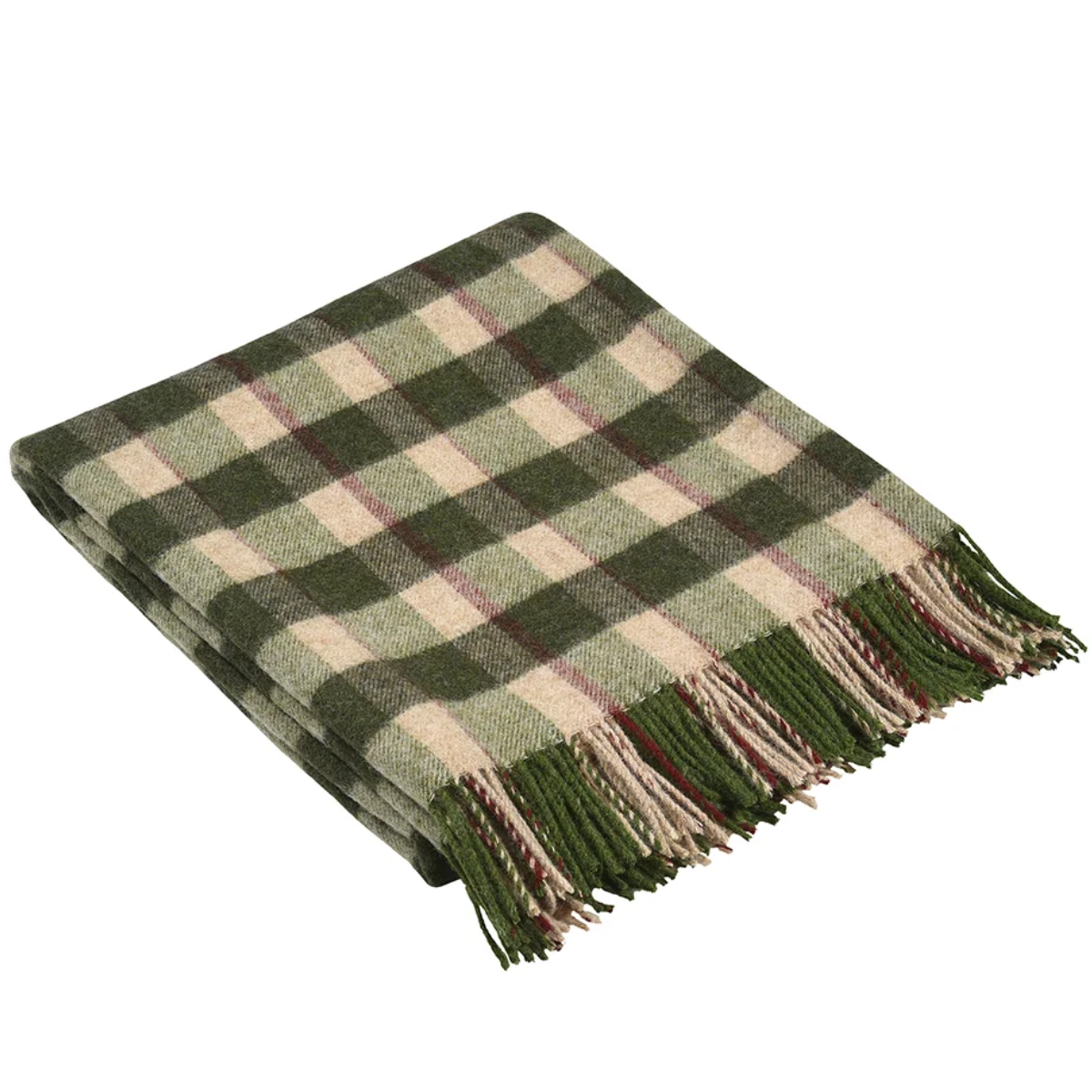 a dark green and cream check throw