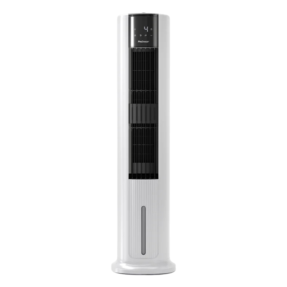 a tall and slim air cooler in black and white