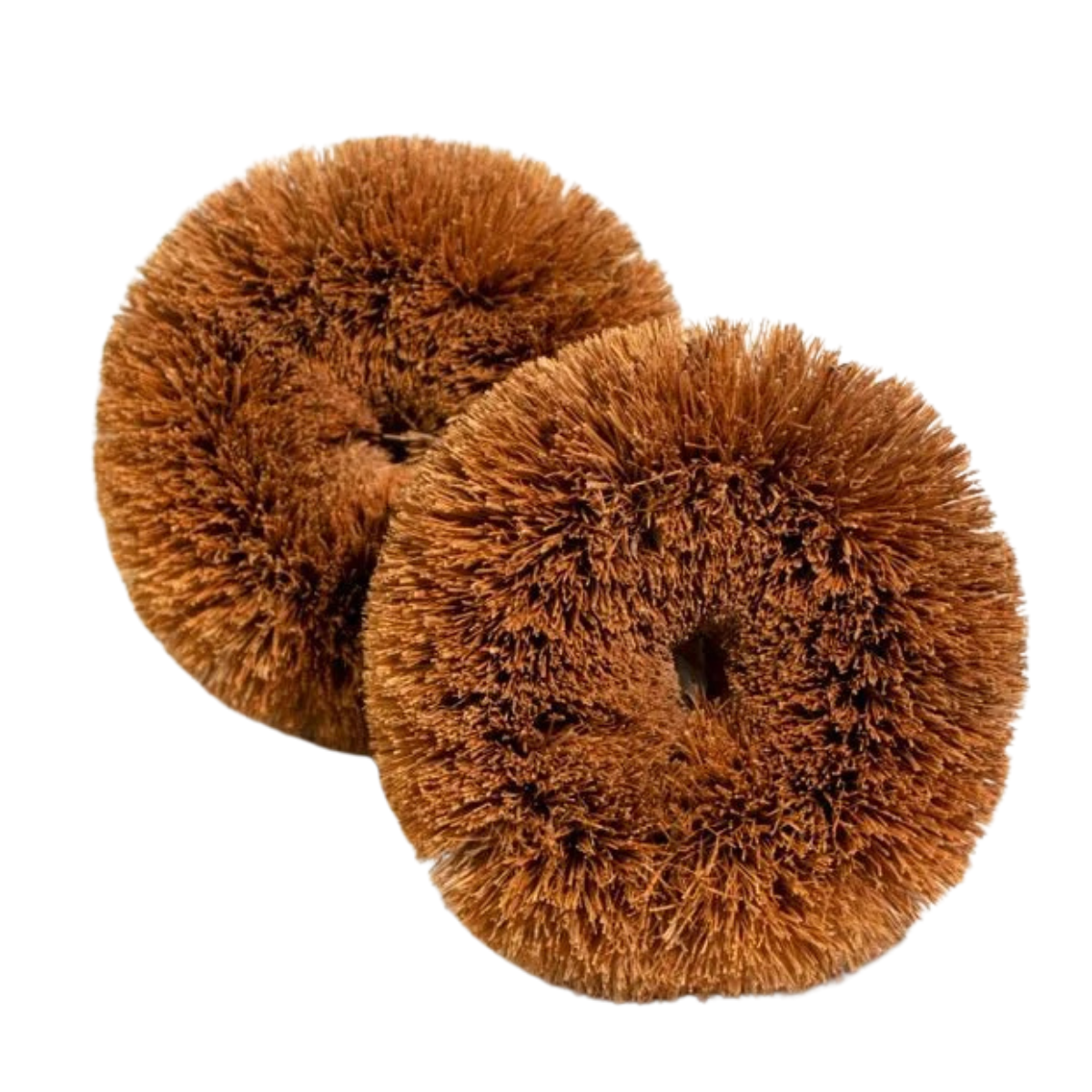 two round coconut fibre scourers