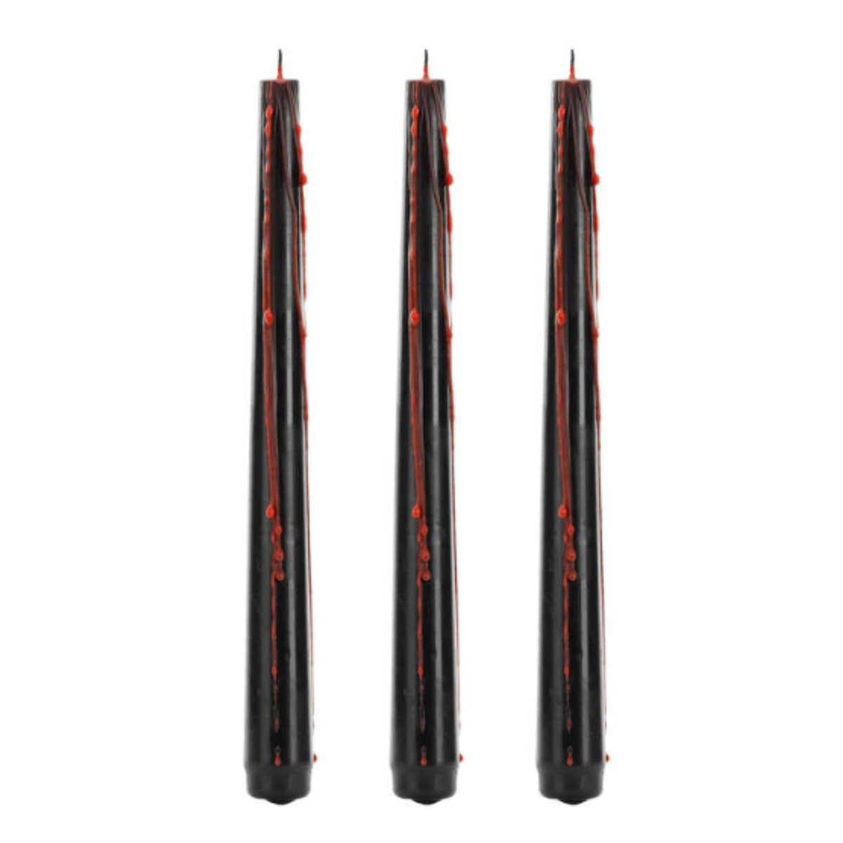 black candle sticks with blood effect wax drips