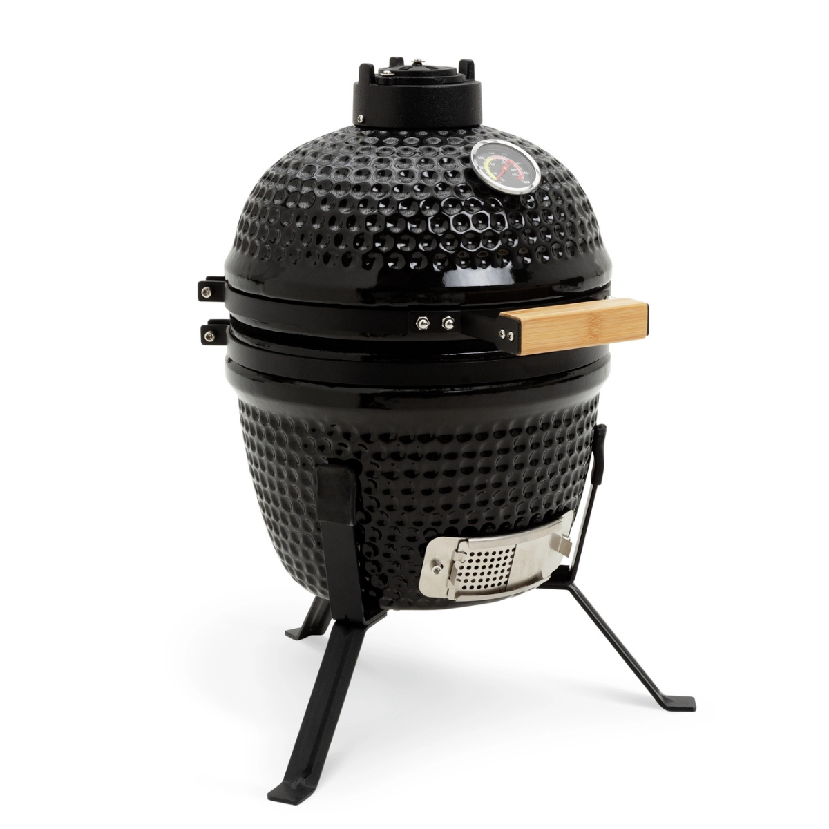 a black tabletop ceramic bbq