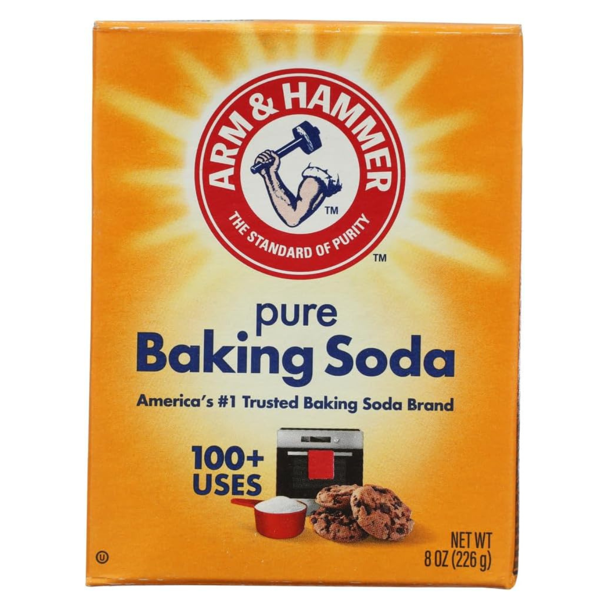 an orange box of arm and hammer baking soda
