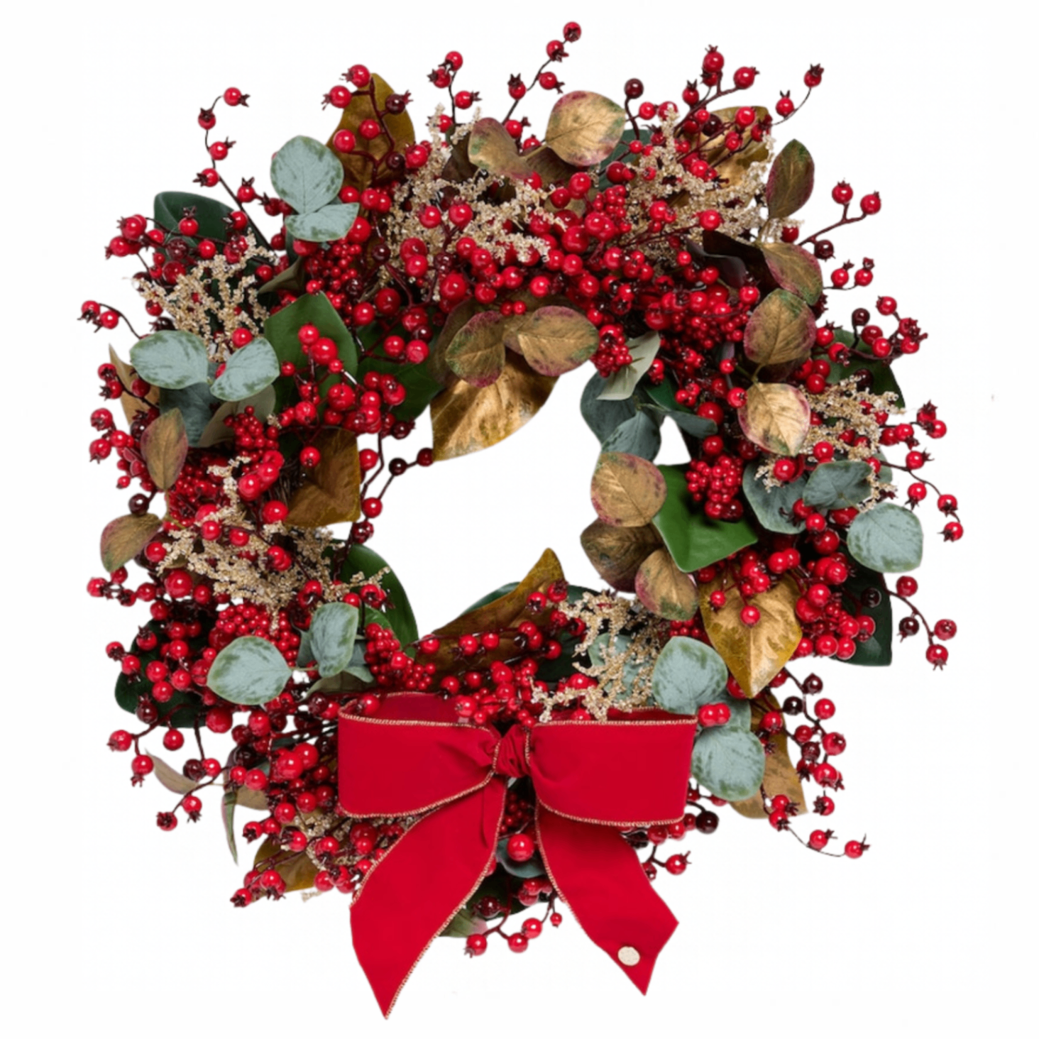 a red berry christmas wreath with a red bow