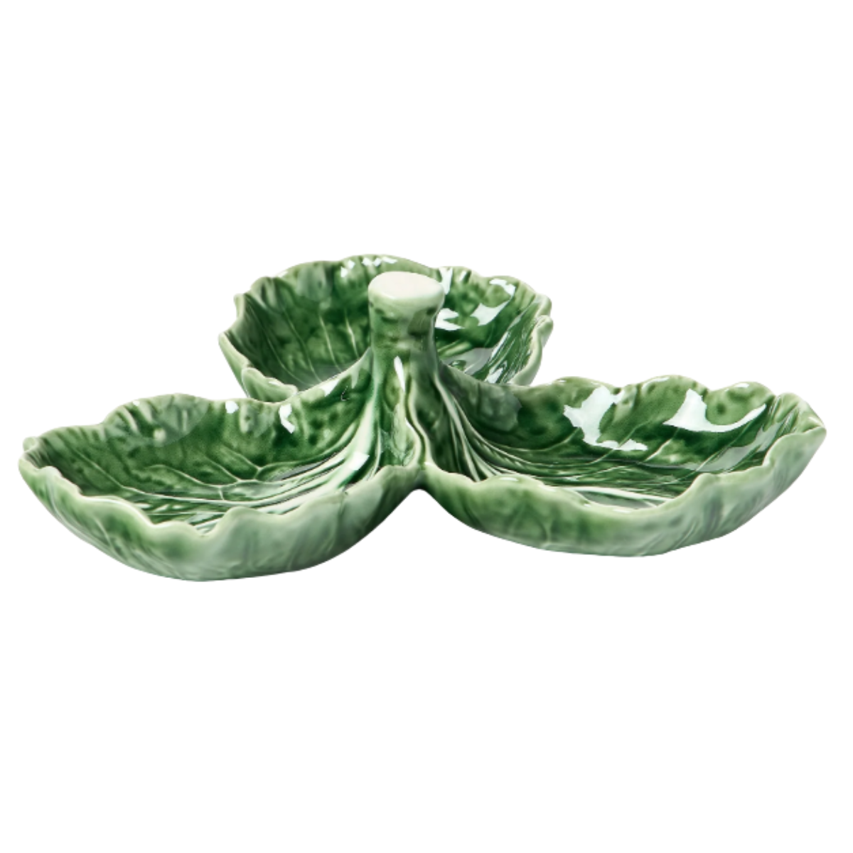 a green cabbage snack bowl with 3 bowls