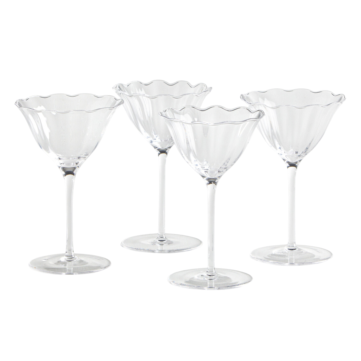 a set of 4 stemmed glasses with ruffled rims