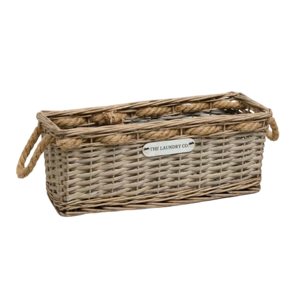 a wicker laundry window basket