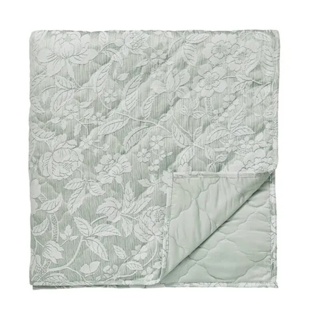 aqua blue bedspread with botanical print