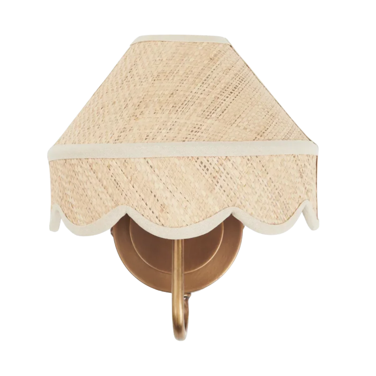 raffia material wall sconce with a scallop edge