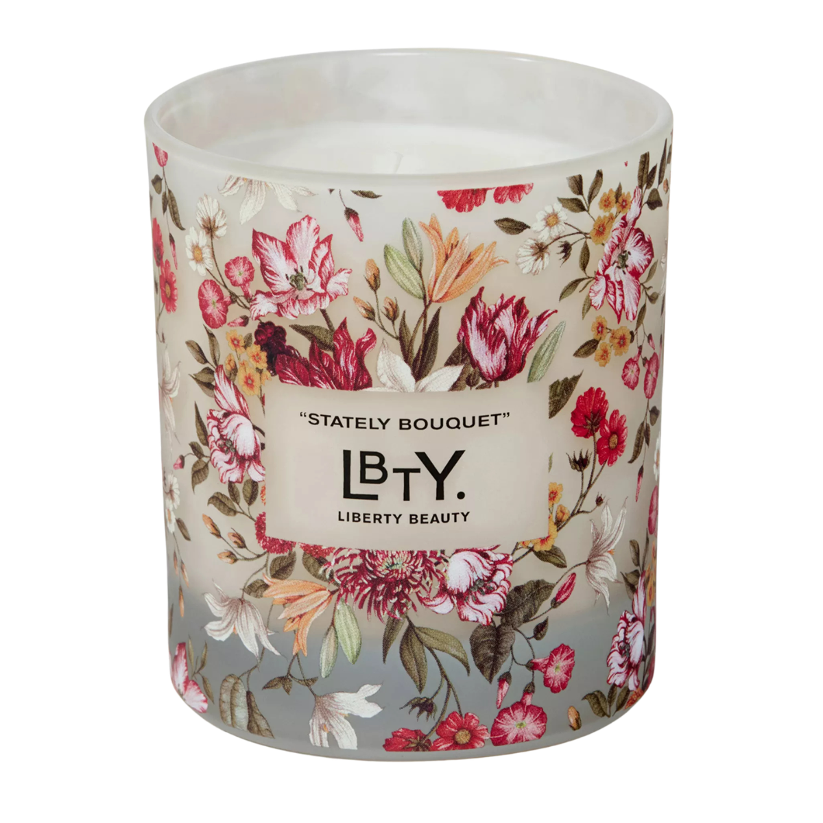 liberty london stately bouquet scented candle with colourful floral illustrations