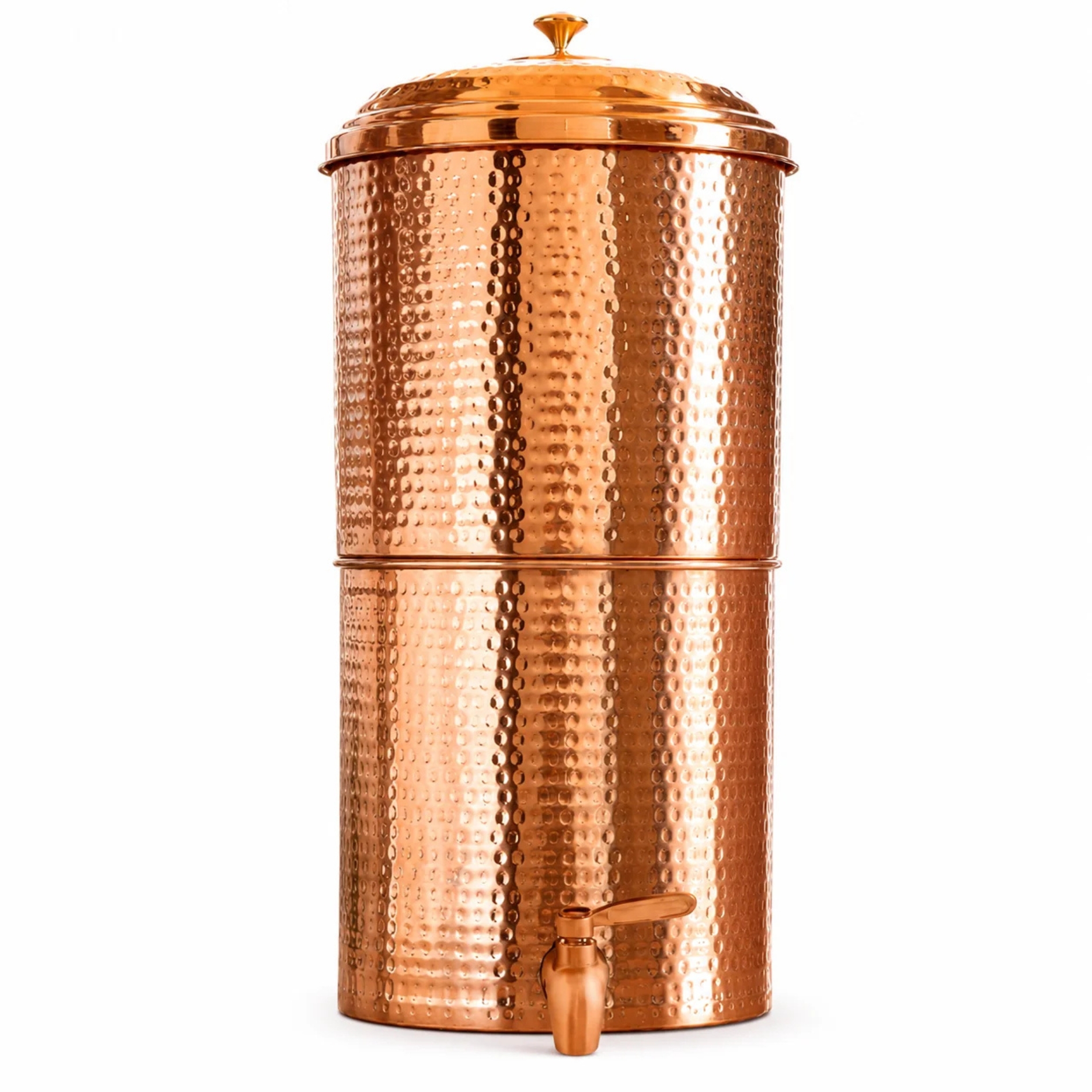 Tamraya Living Pure Copper Water Filter pictured in copper against a white backround