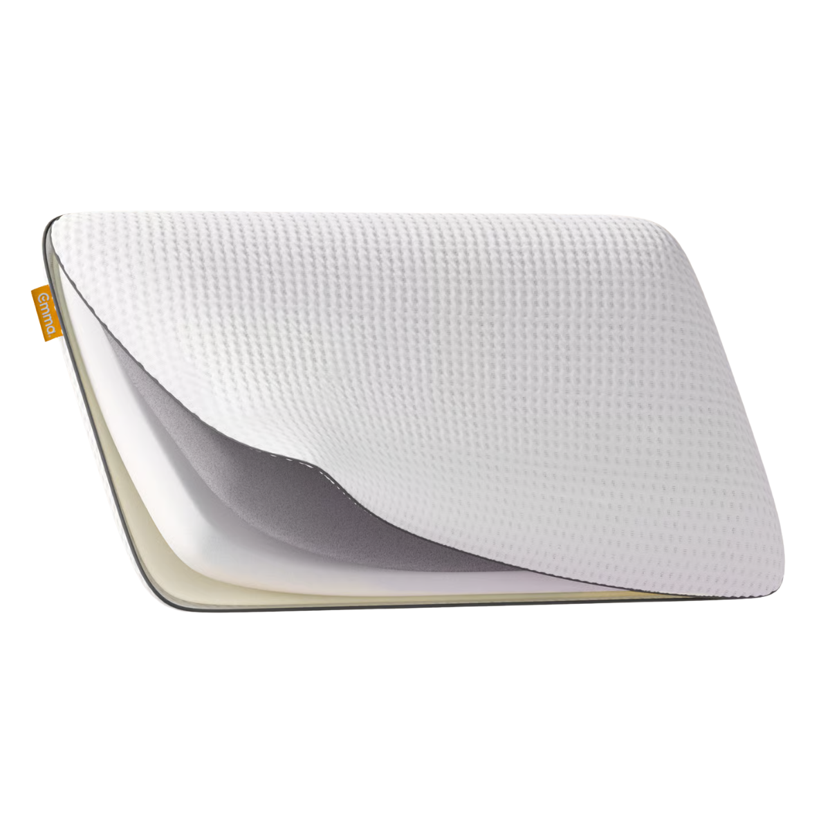 a white pillow open to see the foam layers within