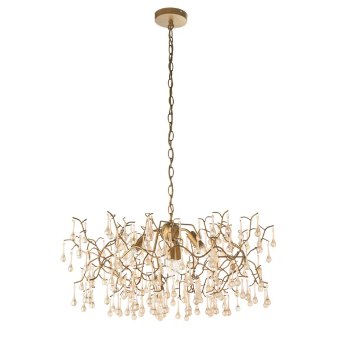 gold chandelier with glass droplets