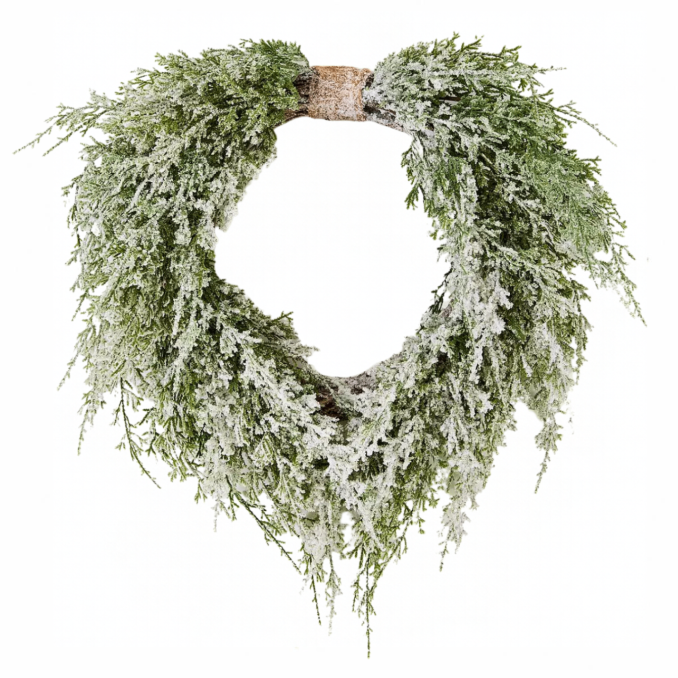 a snowy heart shaped wreath