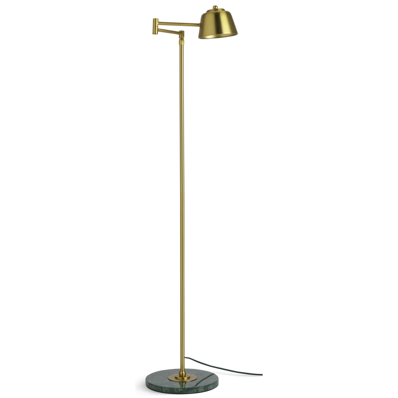 a gold floor lamp with a green marble base