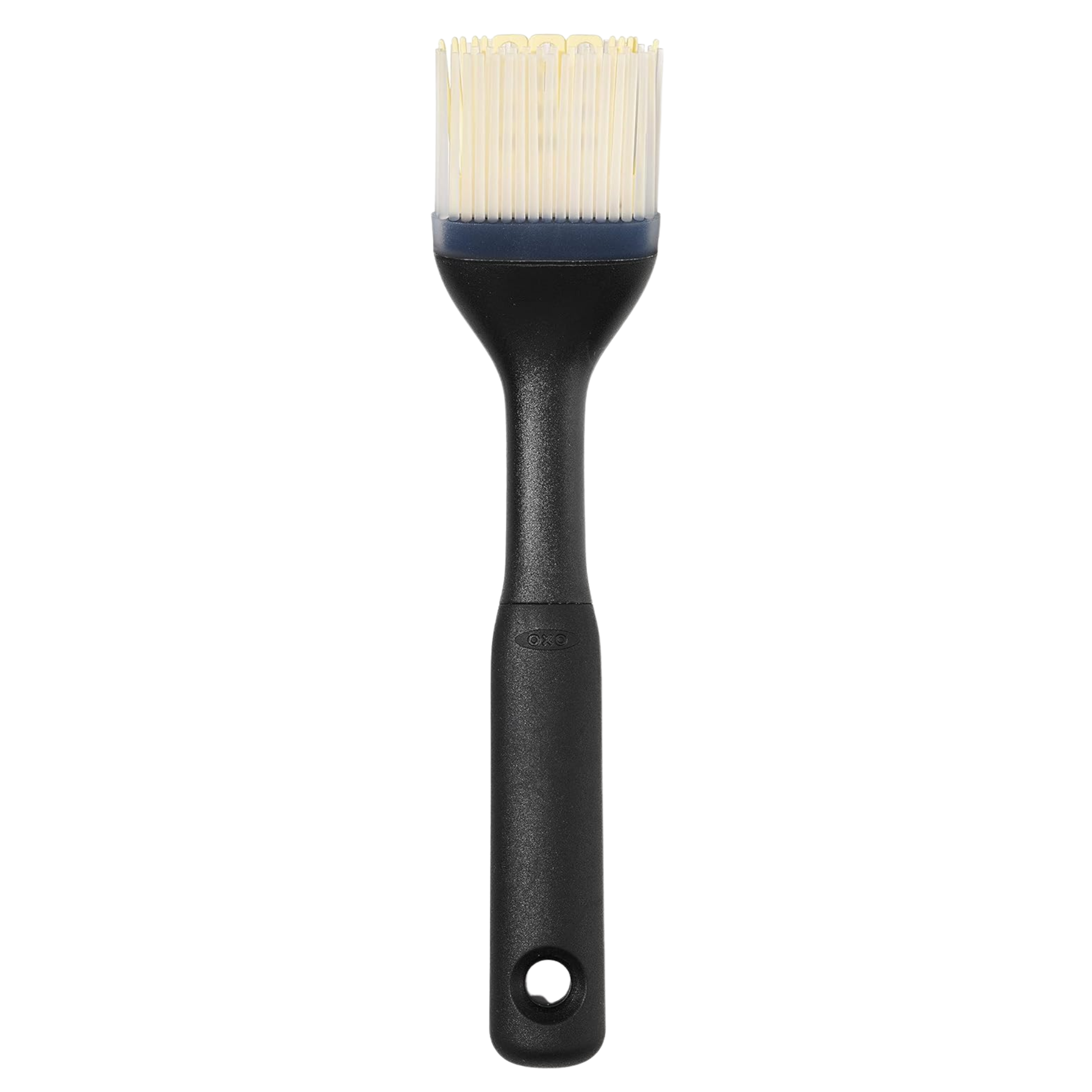 a black silicone pastry brush with white bristles