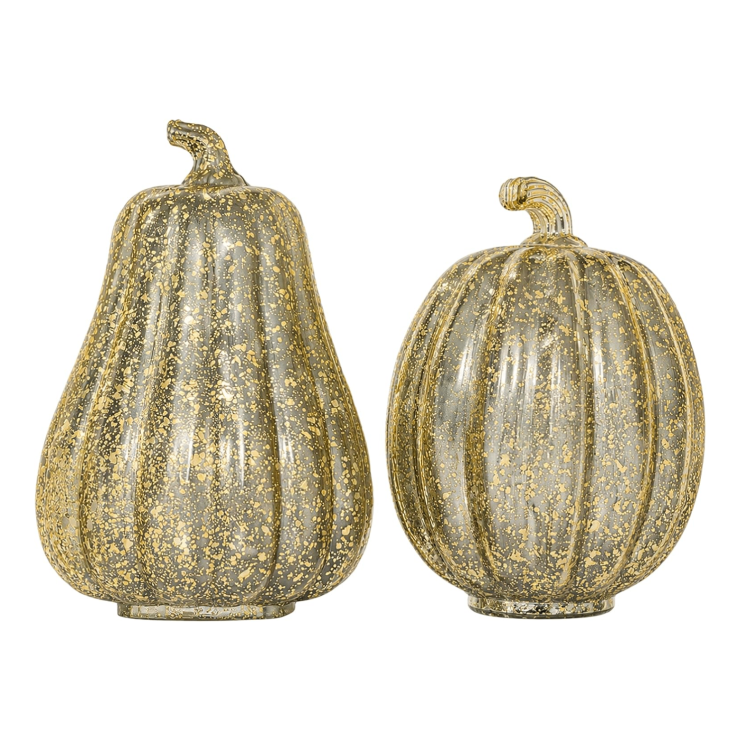 two glass speckled light up pumpkin ornaments