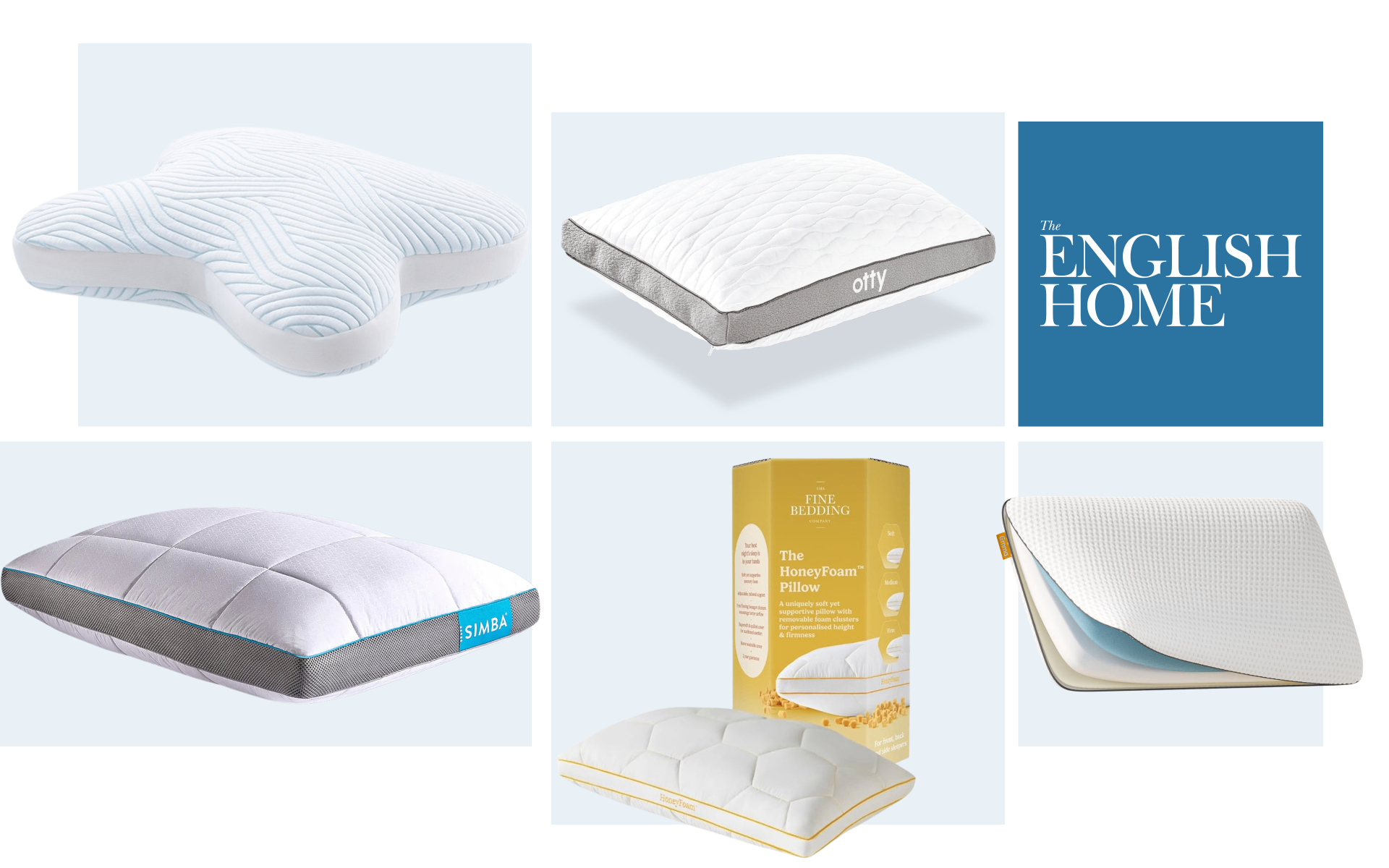best pillows for neck pain collage with the english home magazine logo