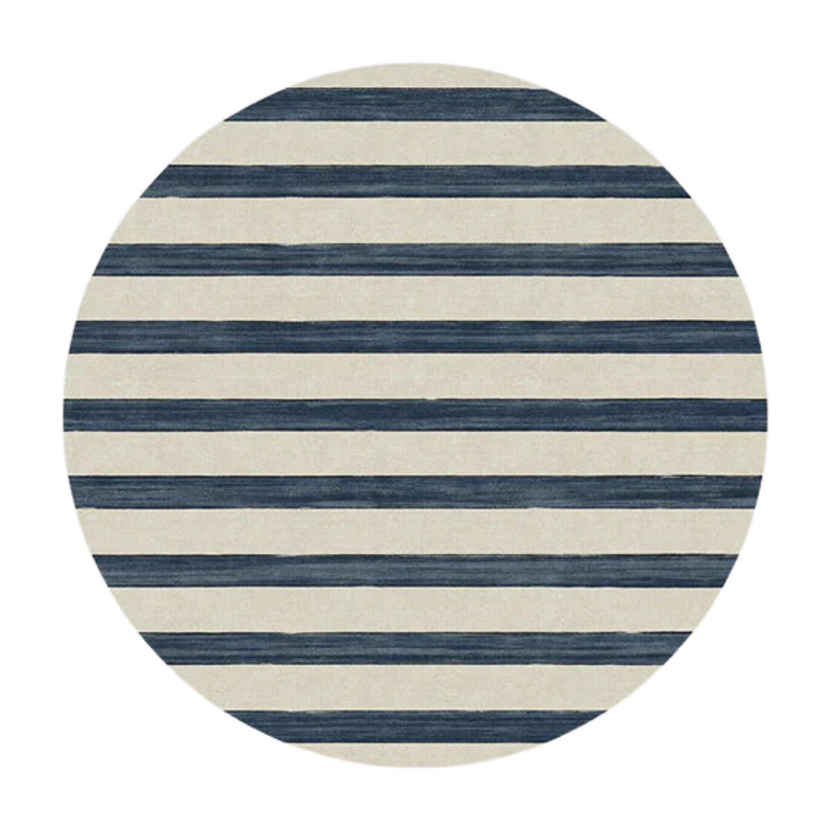 a cream and navy blue stripe circle rug