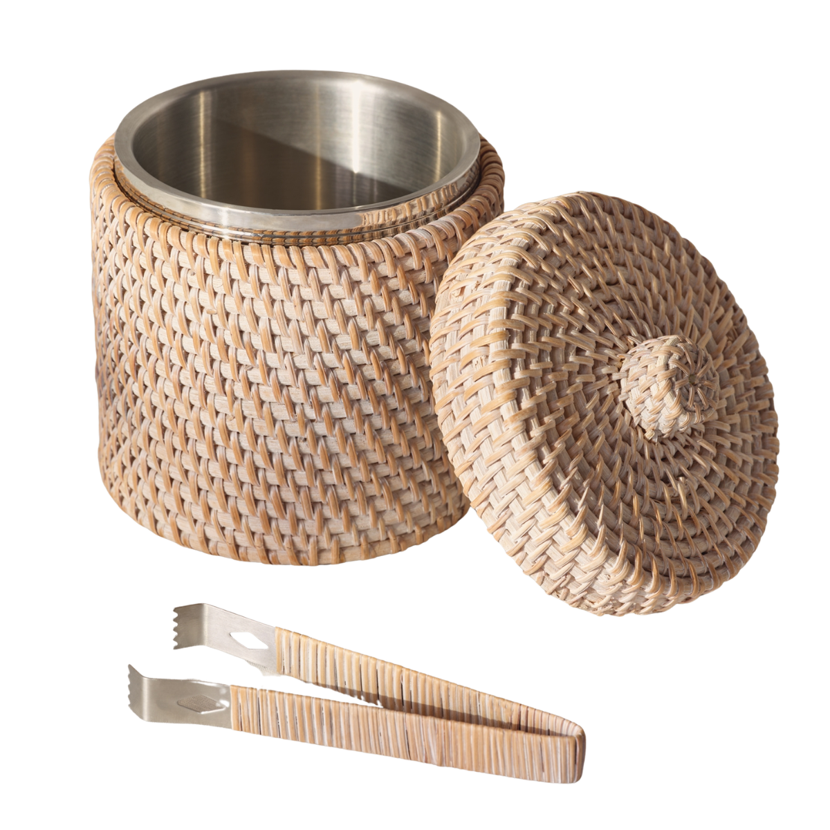Whitewashed Rattan Ice Bucket
