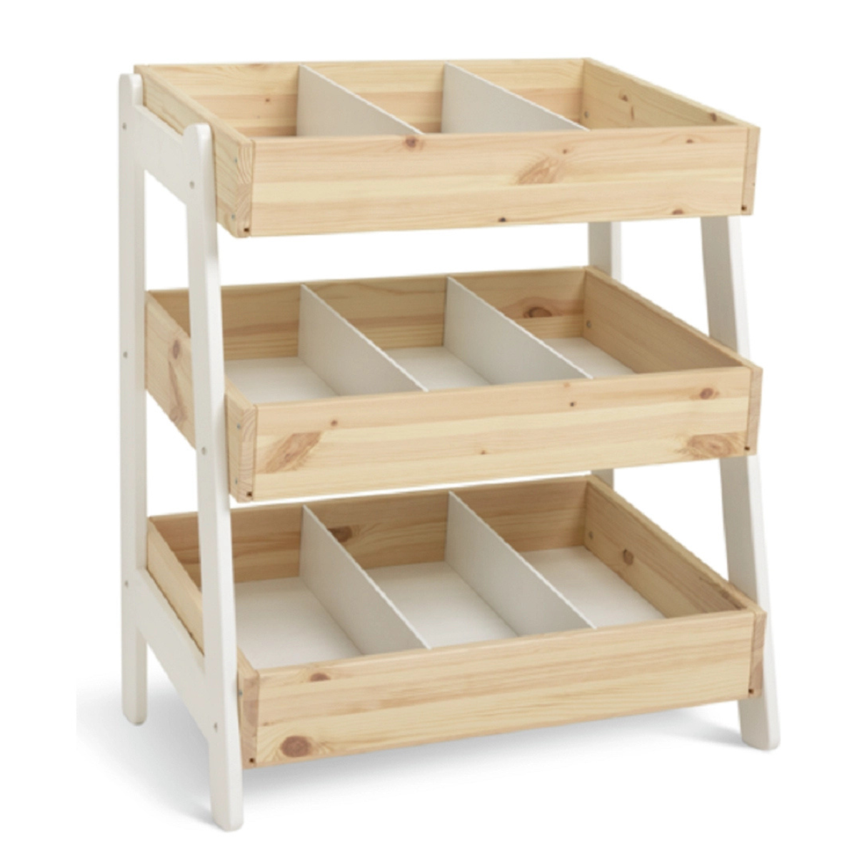 a 3 tiered wooden shelving unit