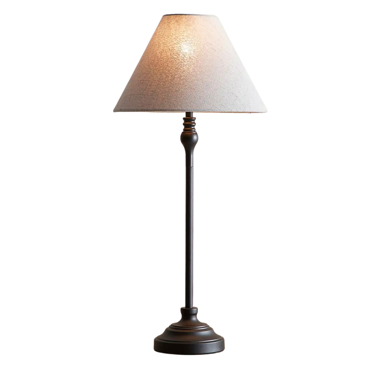 tall slim table lamp with a black base and cream shade