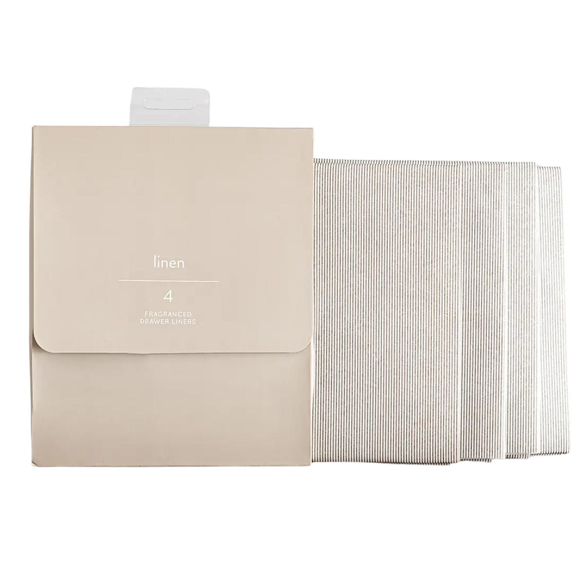 set of 4 white and black scented drawer liners with a beige packet