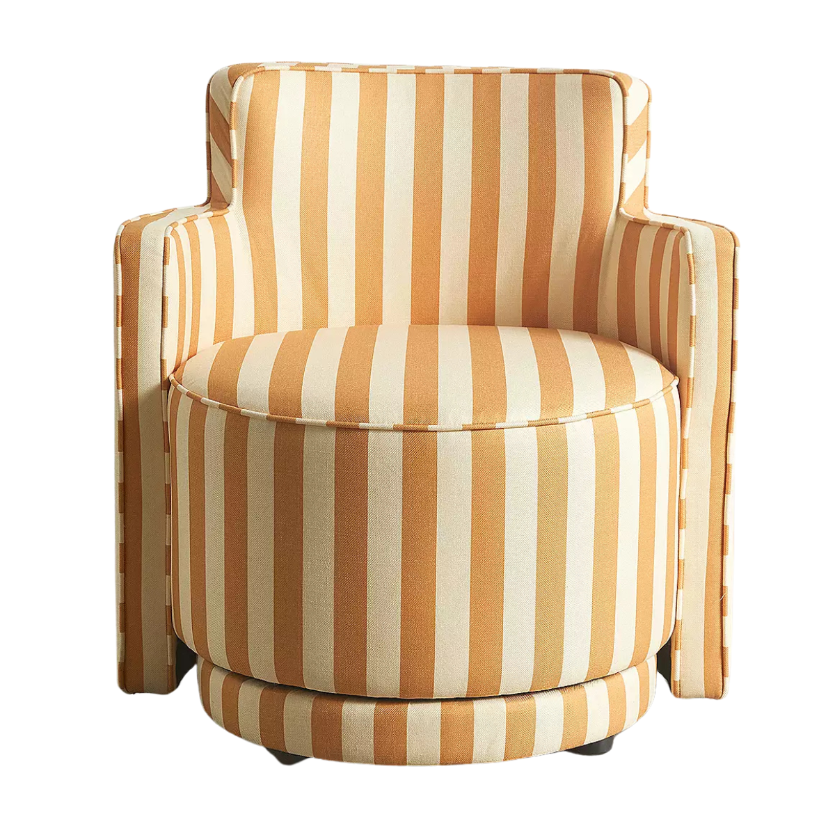 a cream and yellow stripe swivel chair