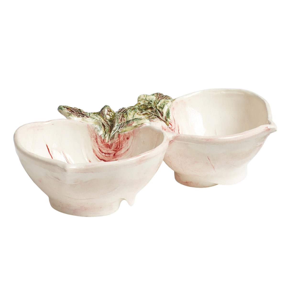 pale pink twin serving bowl in the shape of radishes