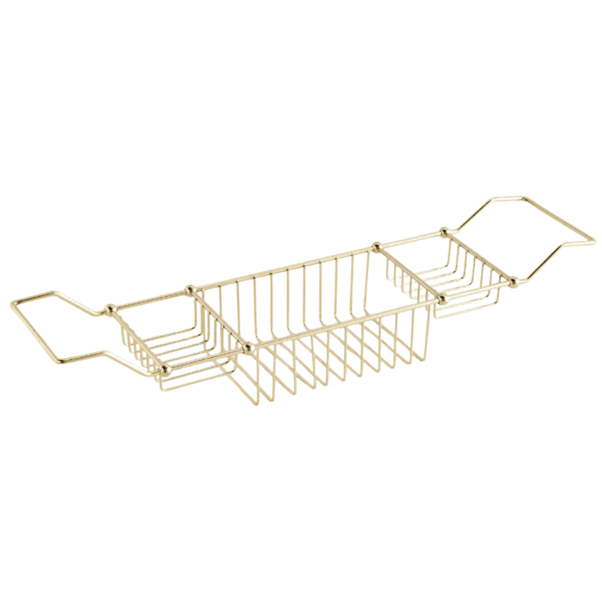 a gold metal bath tray