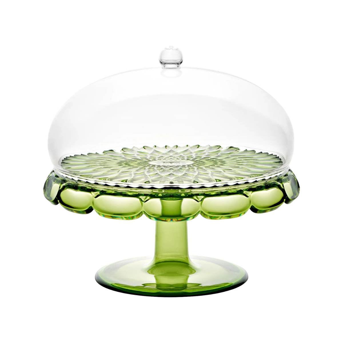 green and clear glass cake stand