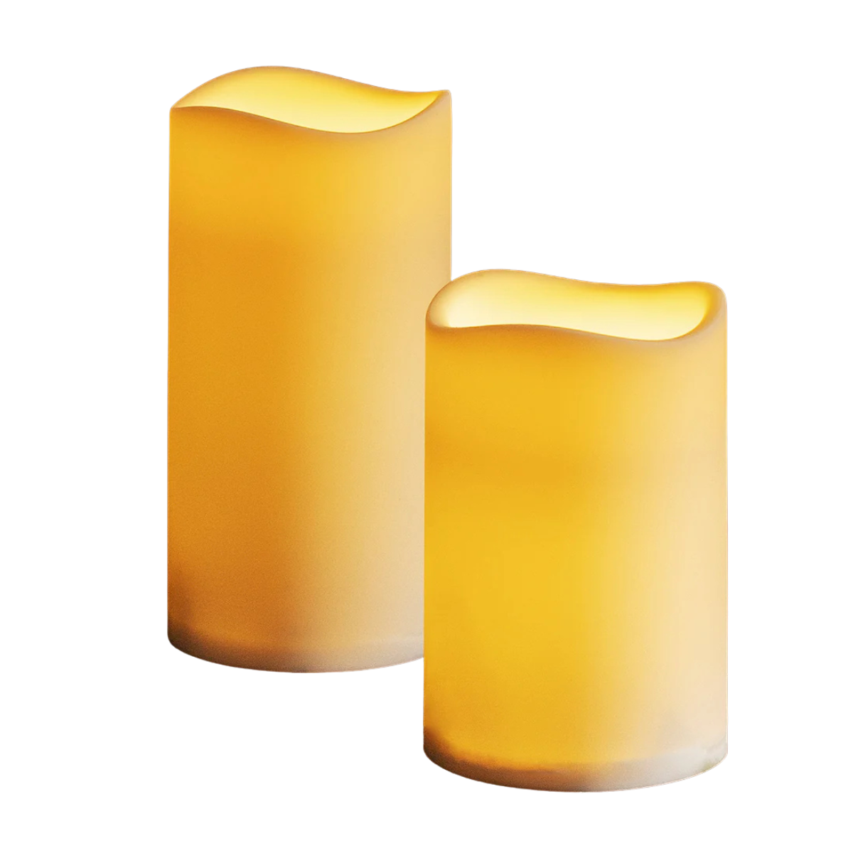 two outdoor led pillar candles