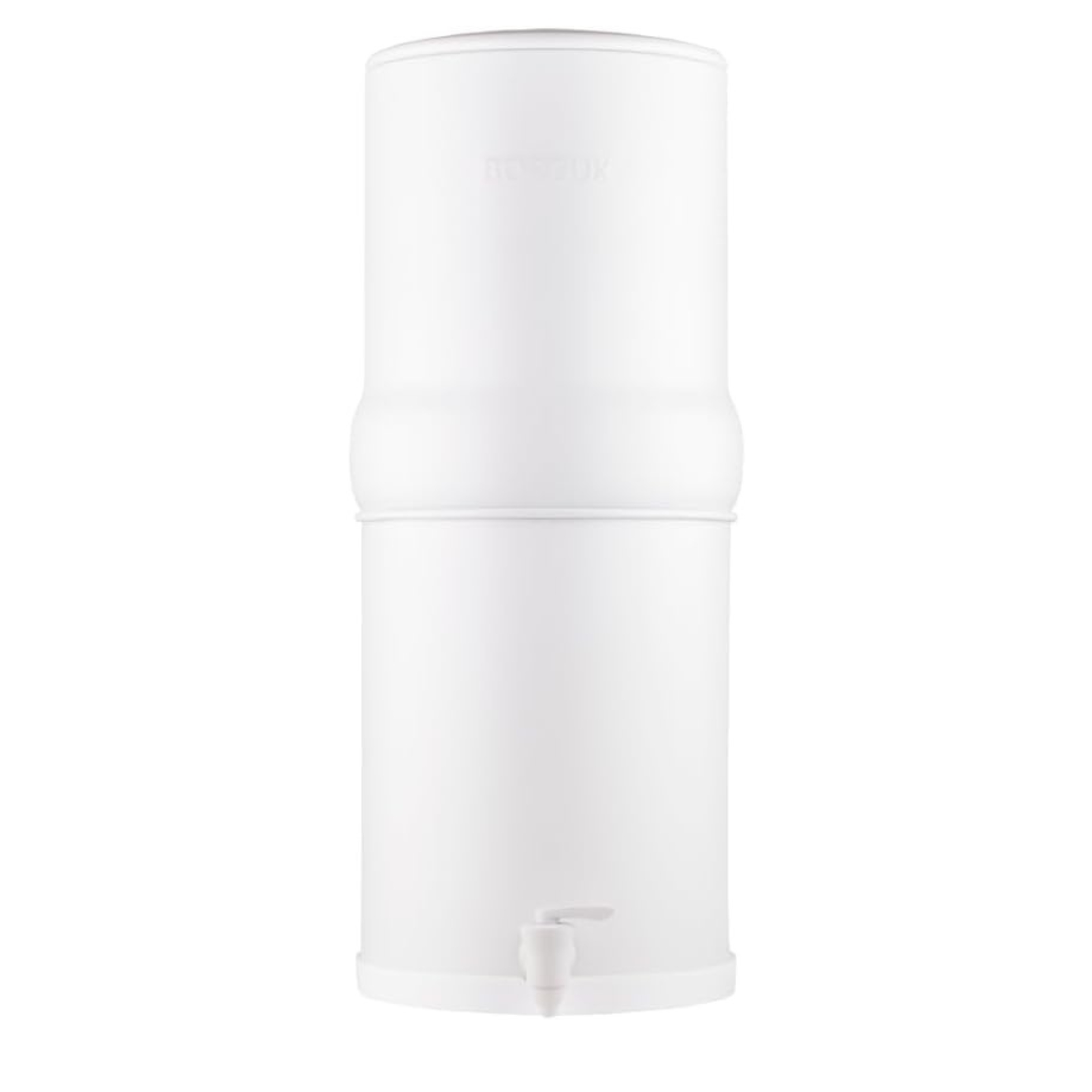 Boroux Legacy Gravity-Fed Countertop Stainless Steel Water Filter System pictured in white against a white background