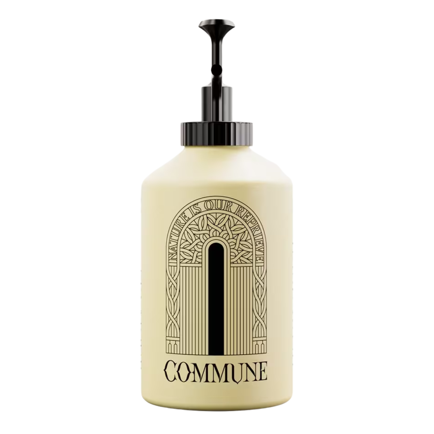 a pale yellow bottle of commune hand wash