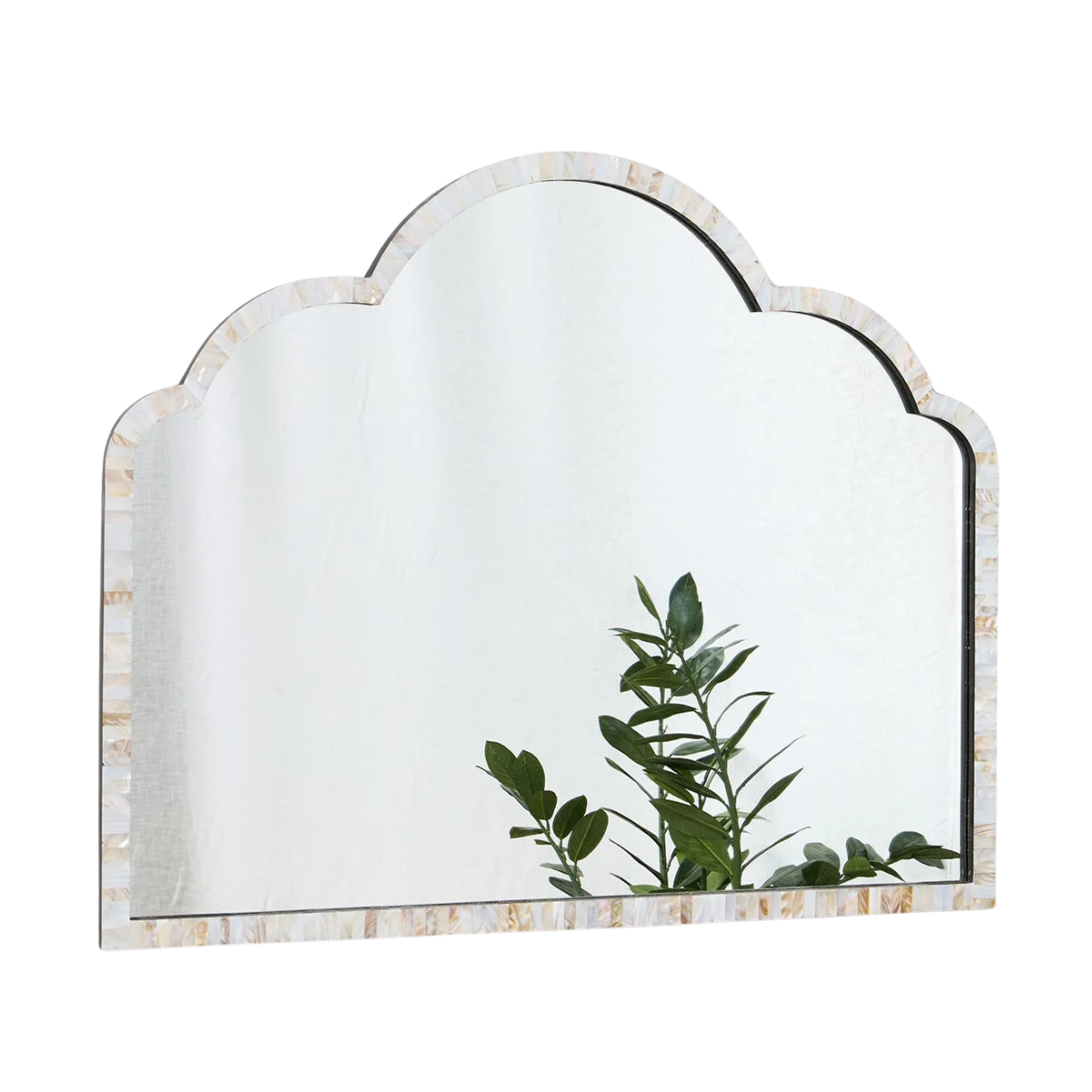 an arched mother of pearl rim mantel mirror