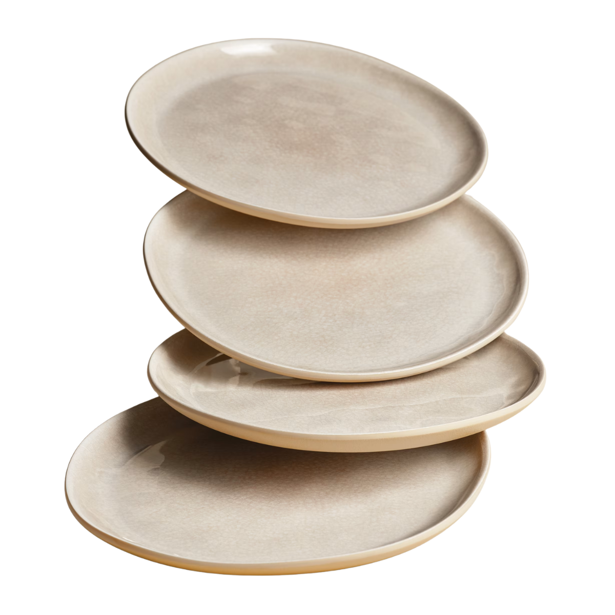 A SET OF 4 BEIGE REATIVE GLAZE PICNIC PLATES
