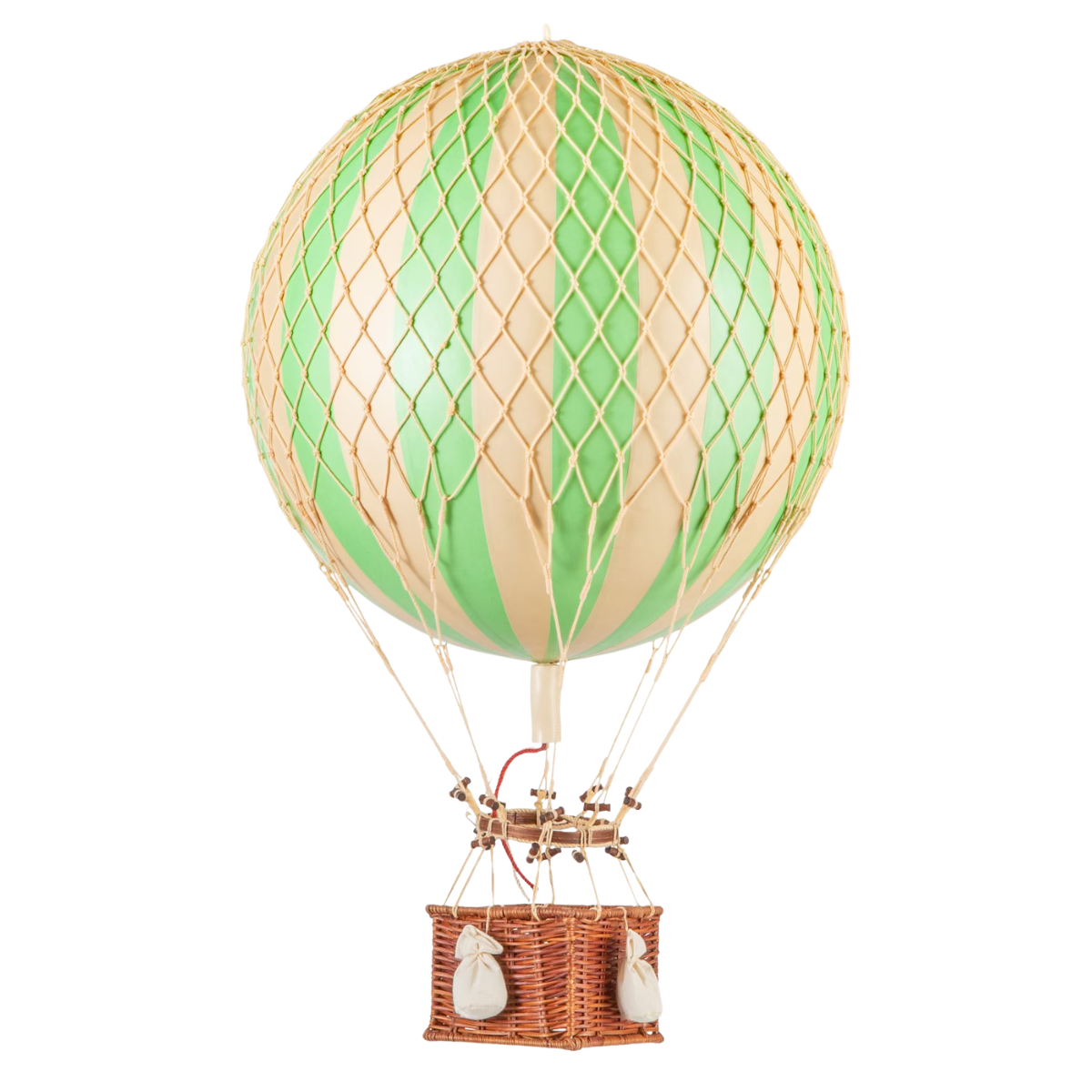 a green and cream stripe hanging hot air balloon decoration