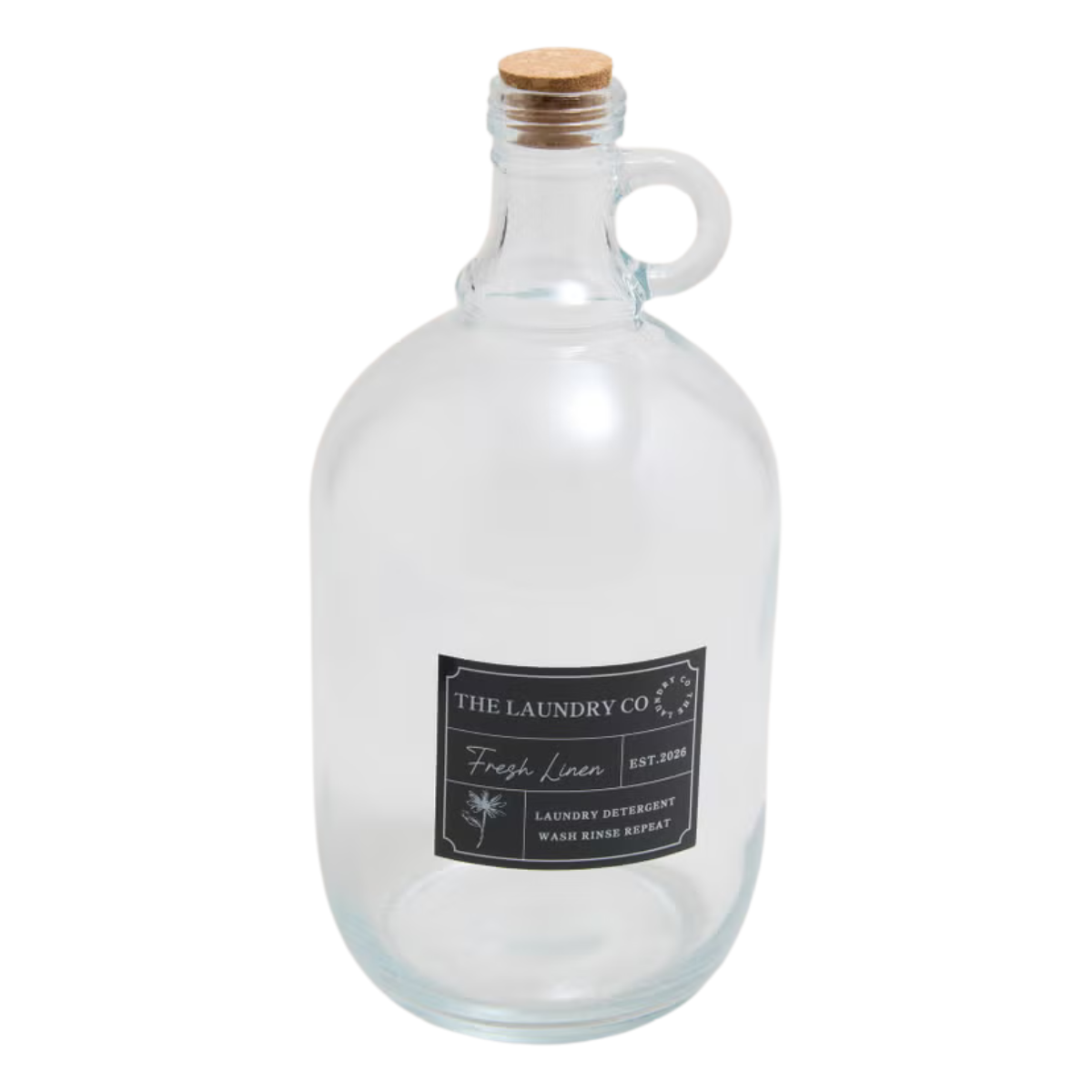 a glass laundry bottle