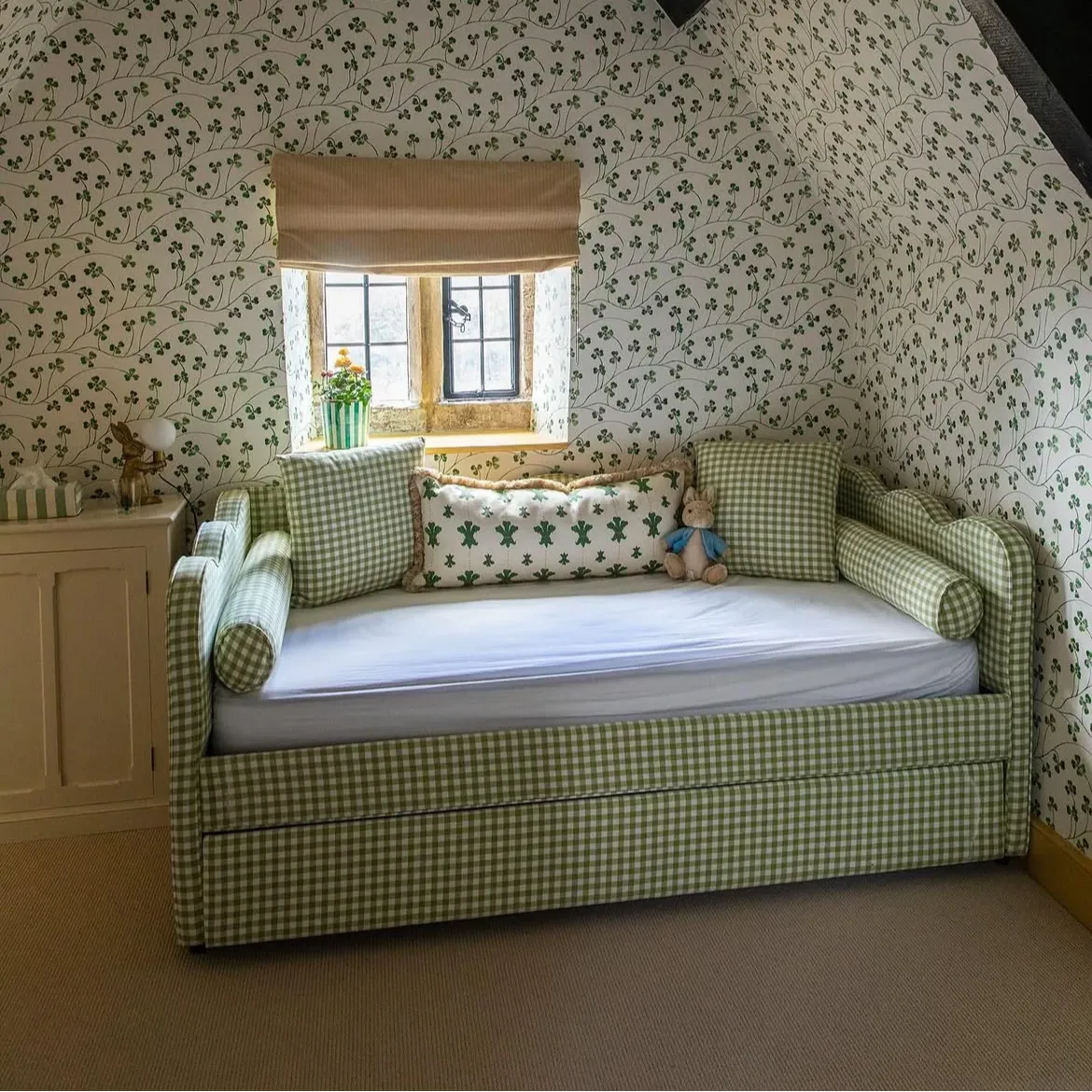 green gingham bed