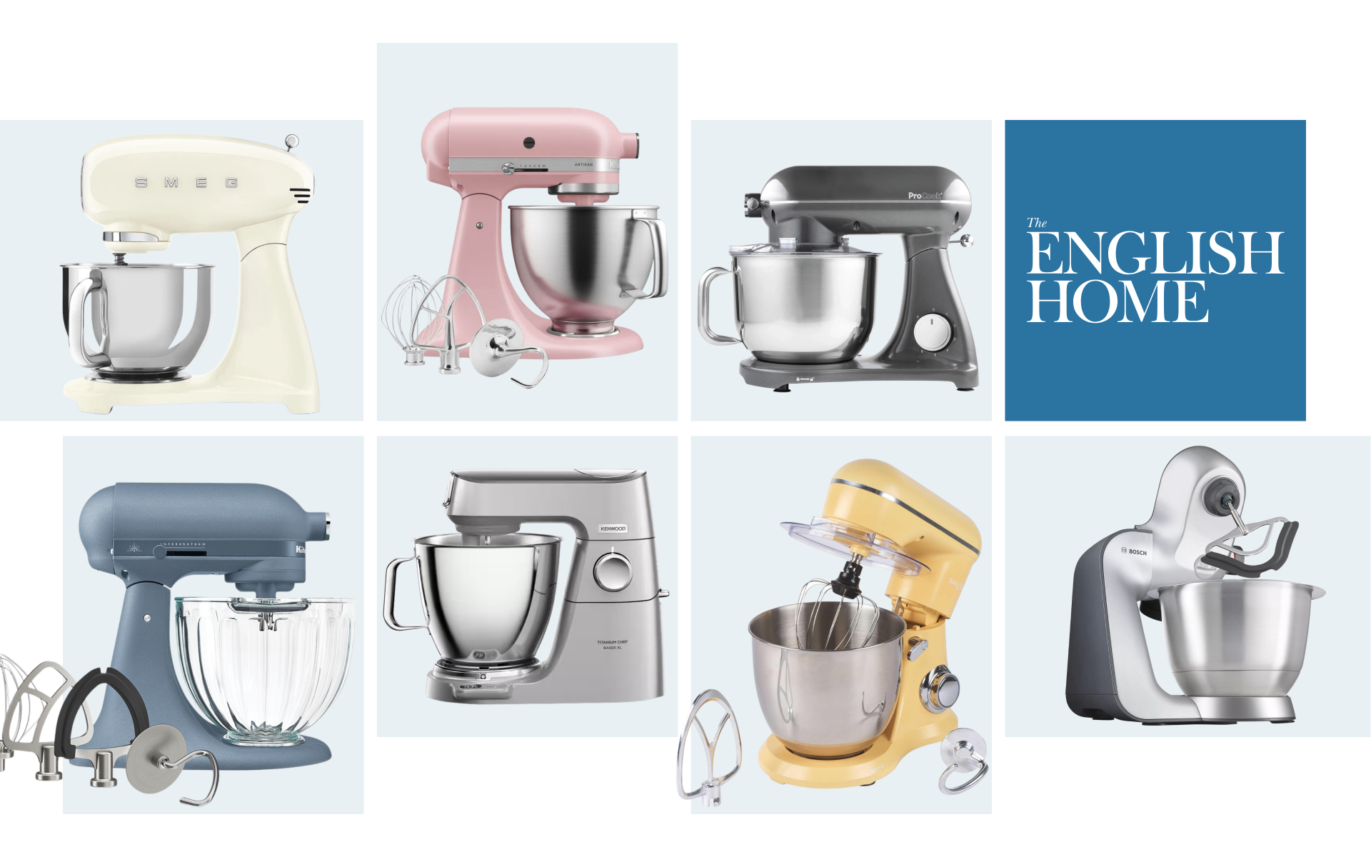 best stand mixers collage with the english home logo