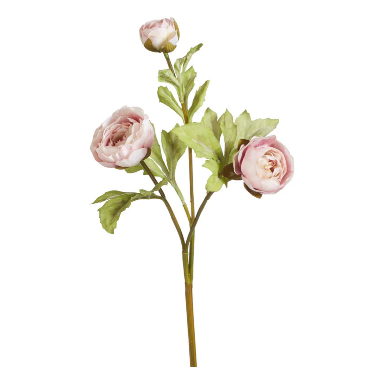 a faux pink tea rose with green leaves