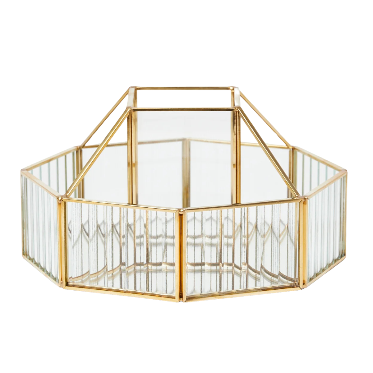 gold and glass beauty carousel storage