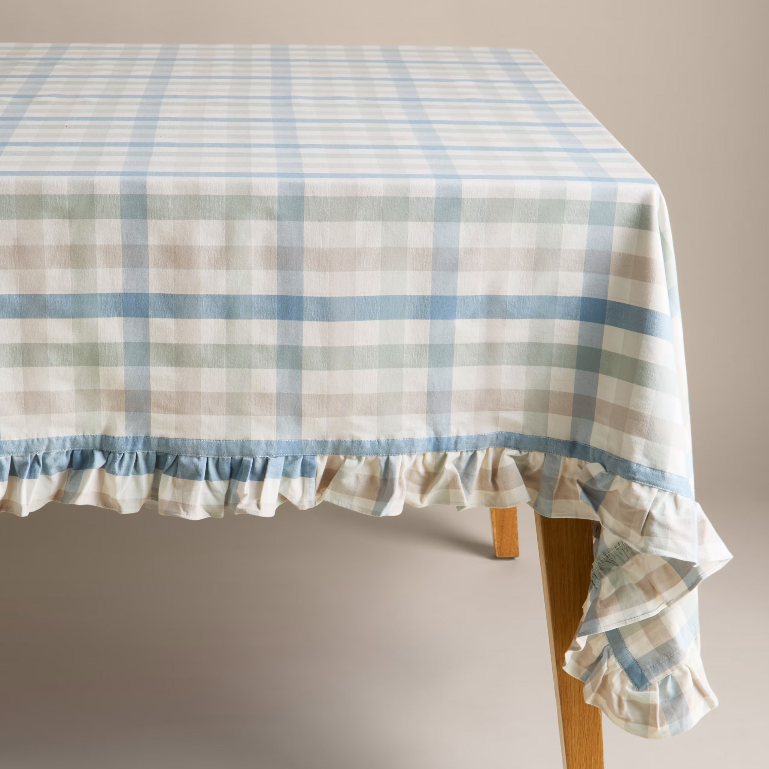 blue gingham ruffle tablecloth