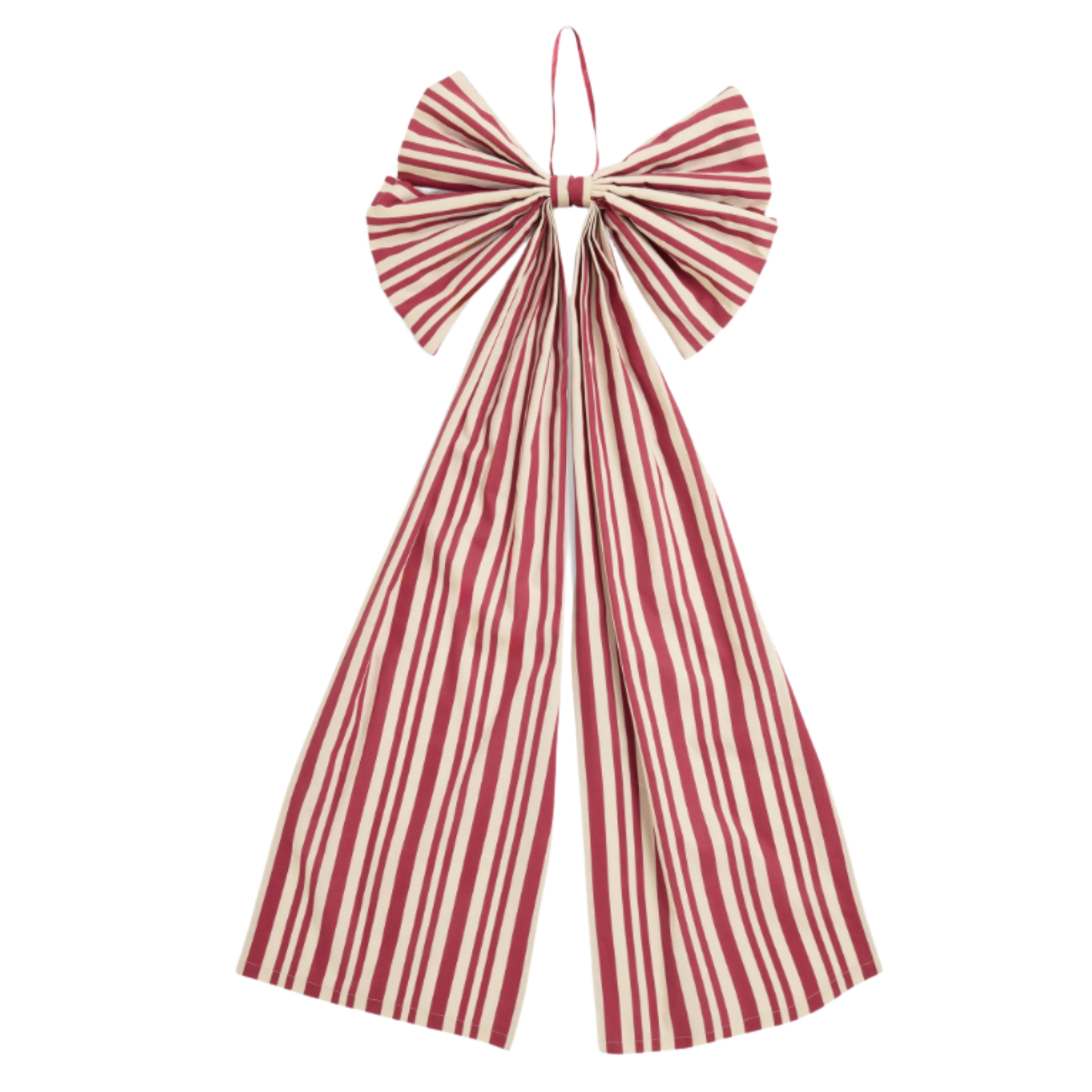 cream and red stripe bow christmas tree topper