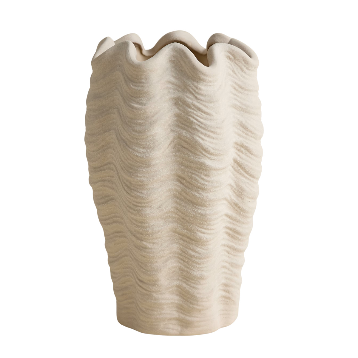 a textured vase in the shape of a seashell