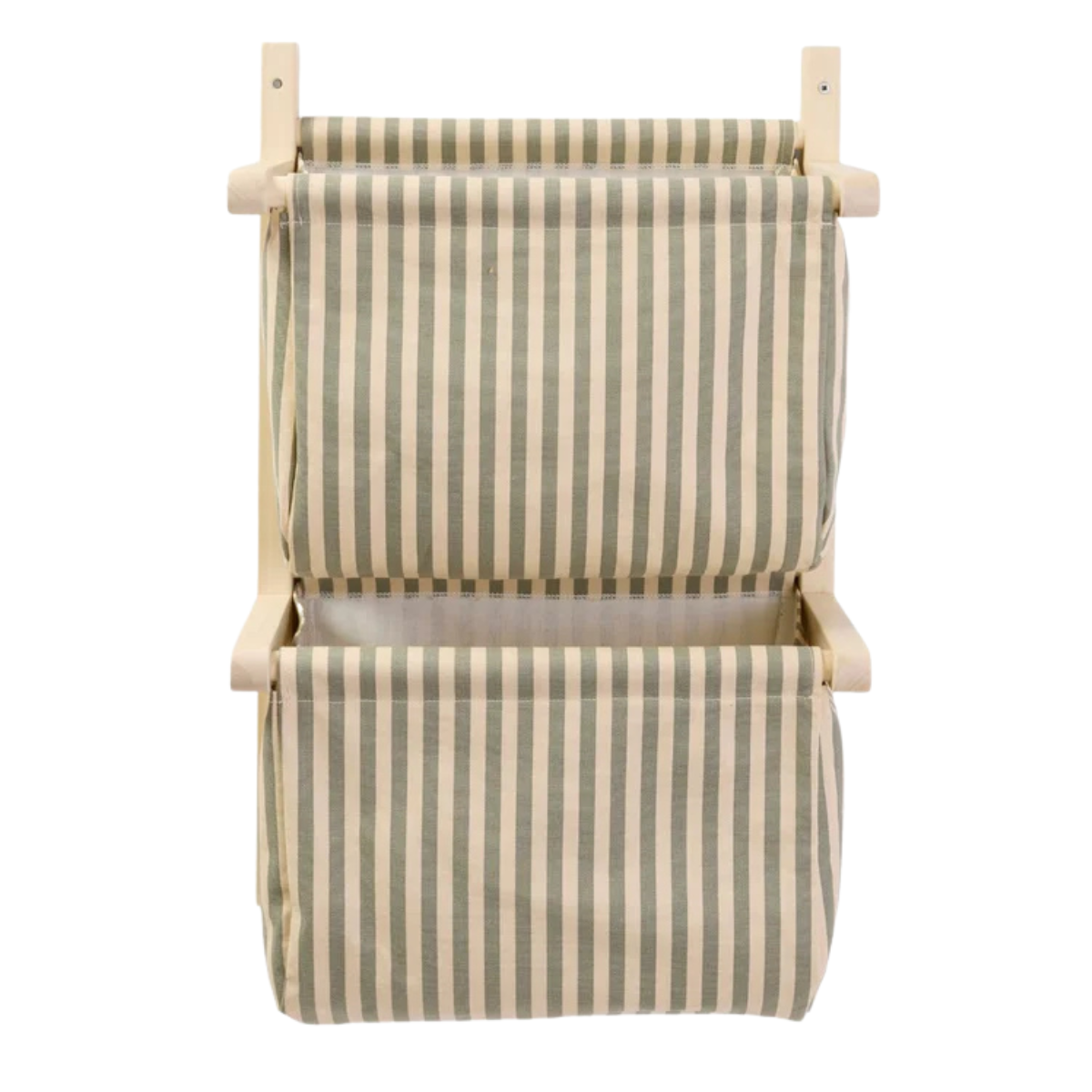 cream and white stripe fabric wall baskets