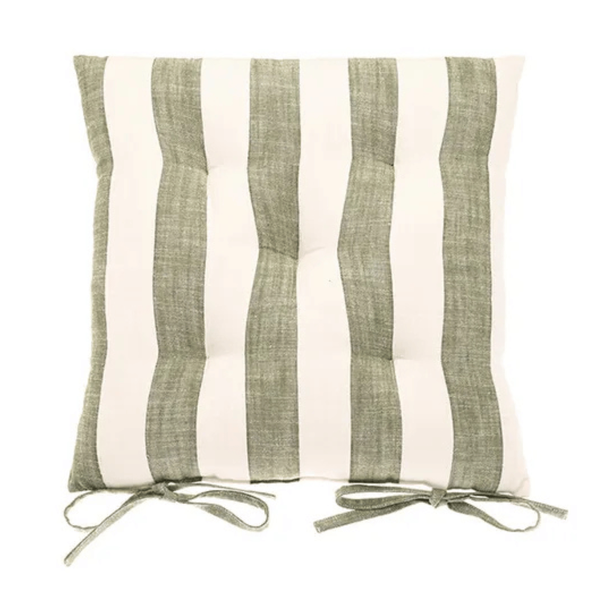 white and green striped seat cushion with ties