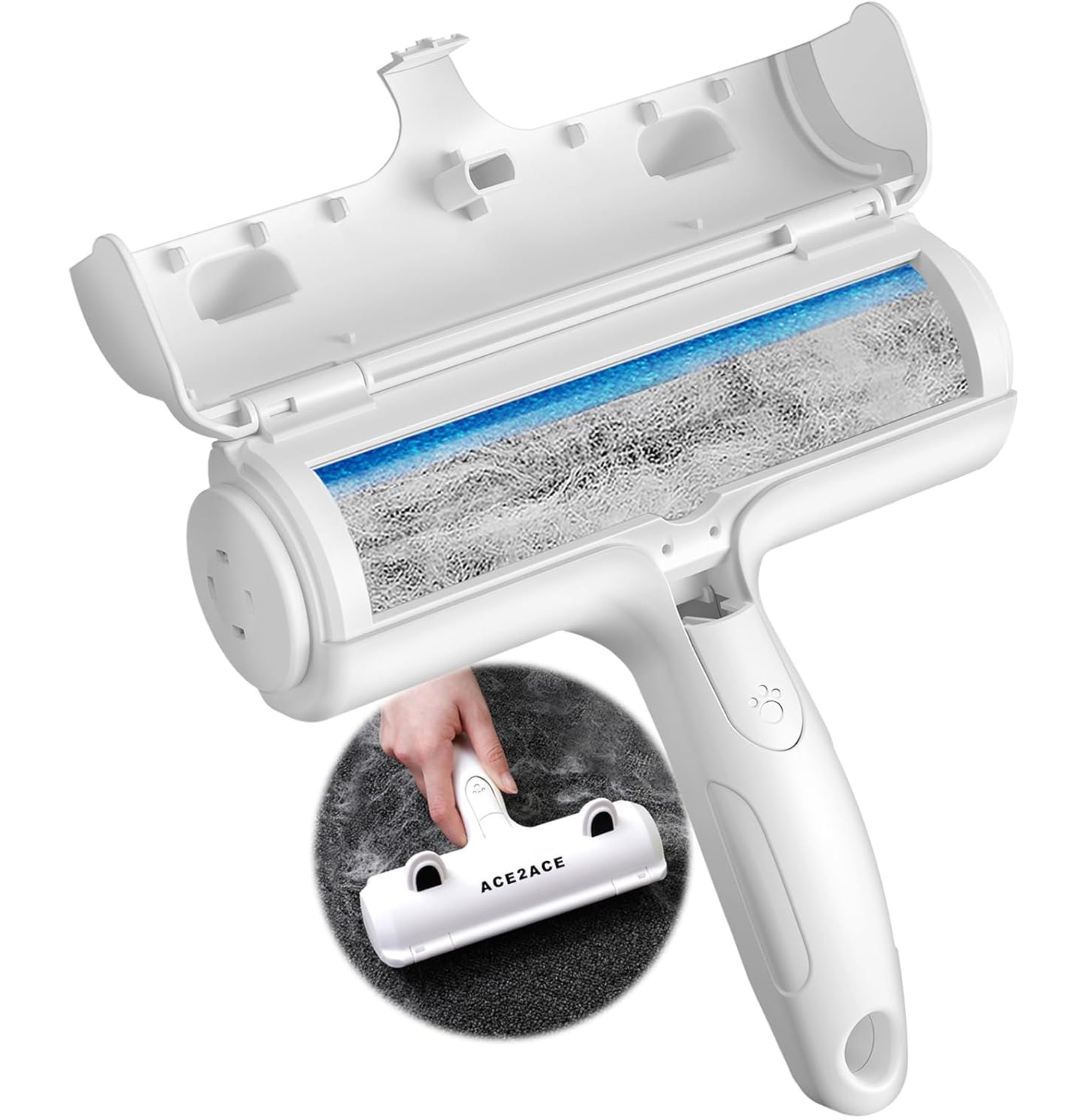 Pet Hair Remover Roller pictured in white on a white background