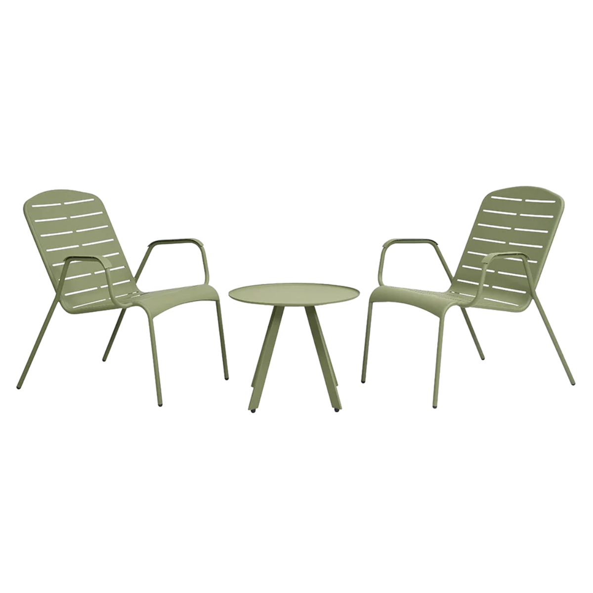 a green metal bistro set