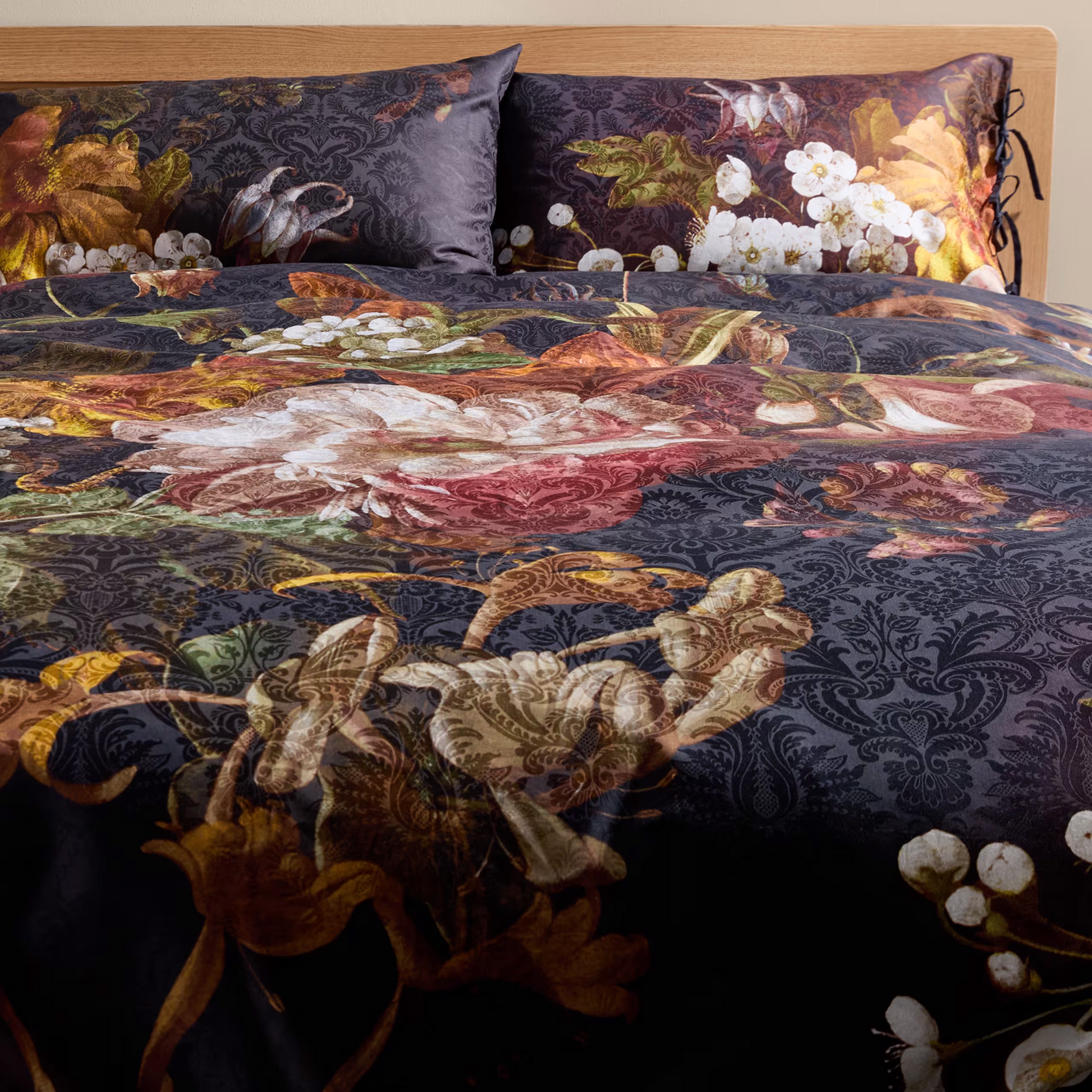 dark satin floral bedding from marks and spencer