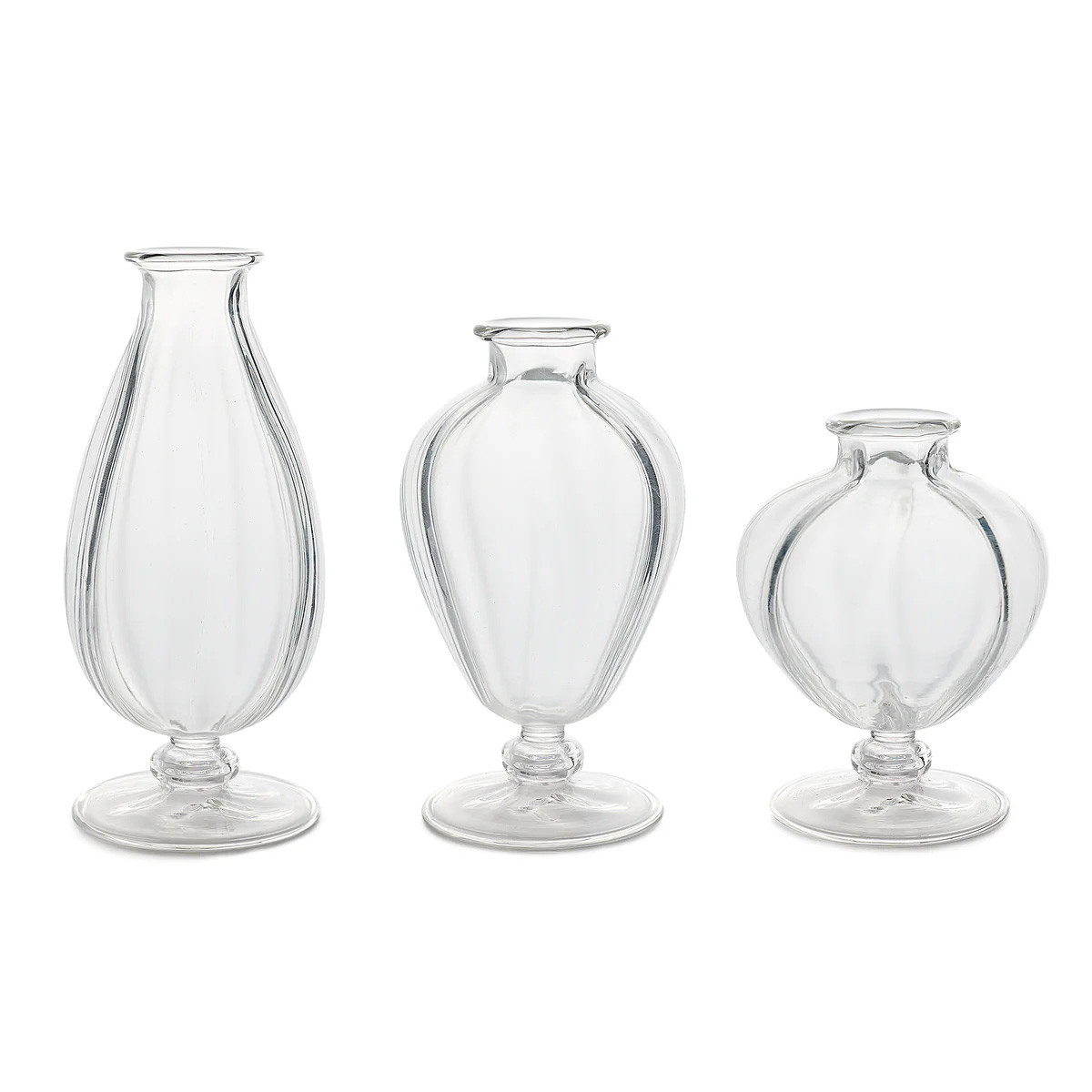 set of three clear bud vases